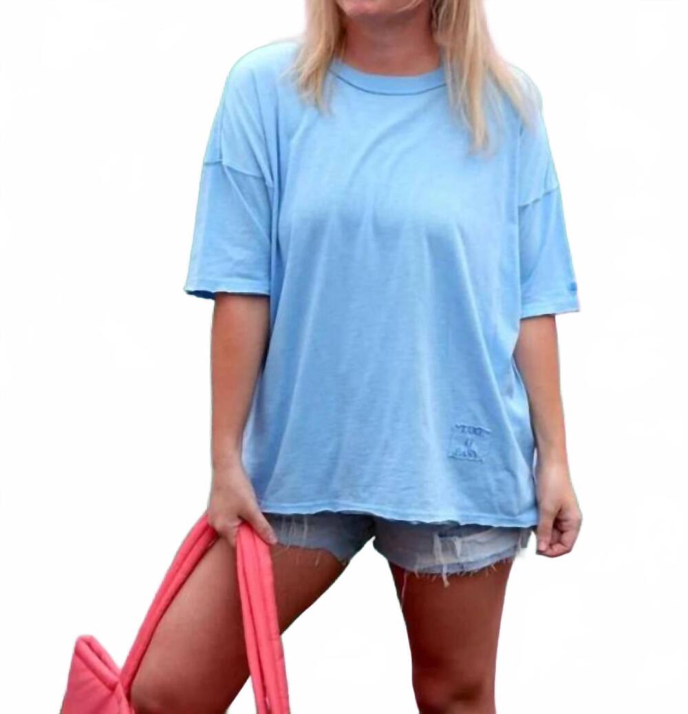 NEW JADELYNN BROOKE take it easy not so basic mineral wash tee in sky blue